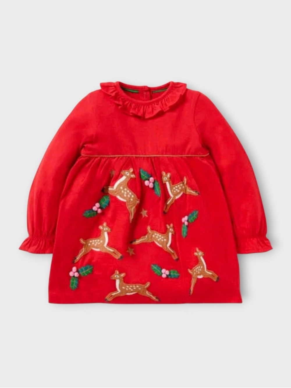 Mini Boden Deer Leaf Star Applique Red Dress